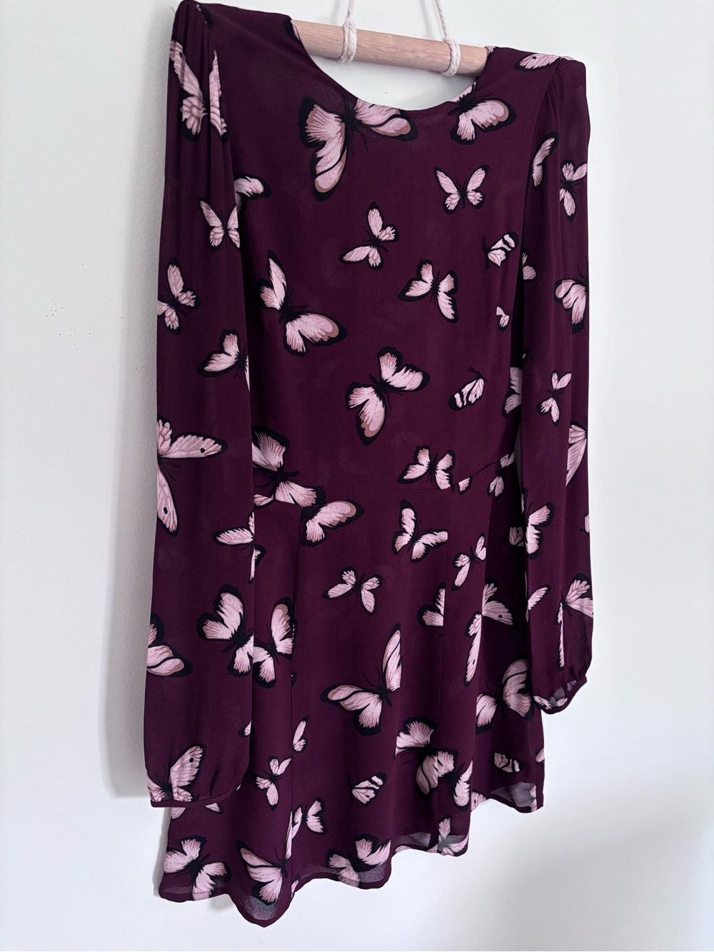 Reformation Burgundy Long-Sleeve Dress Mariposa Print | Size 4 | Romantic